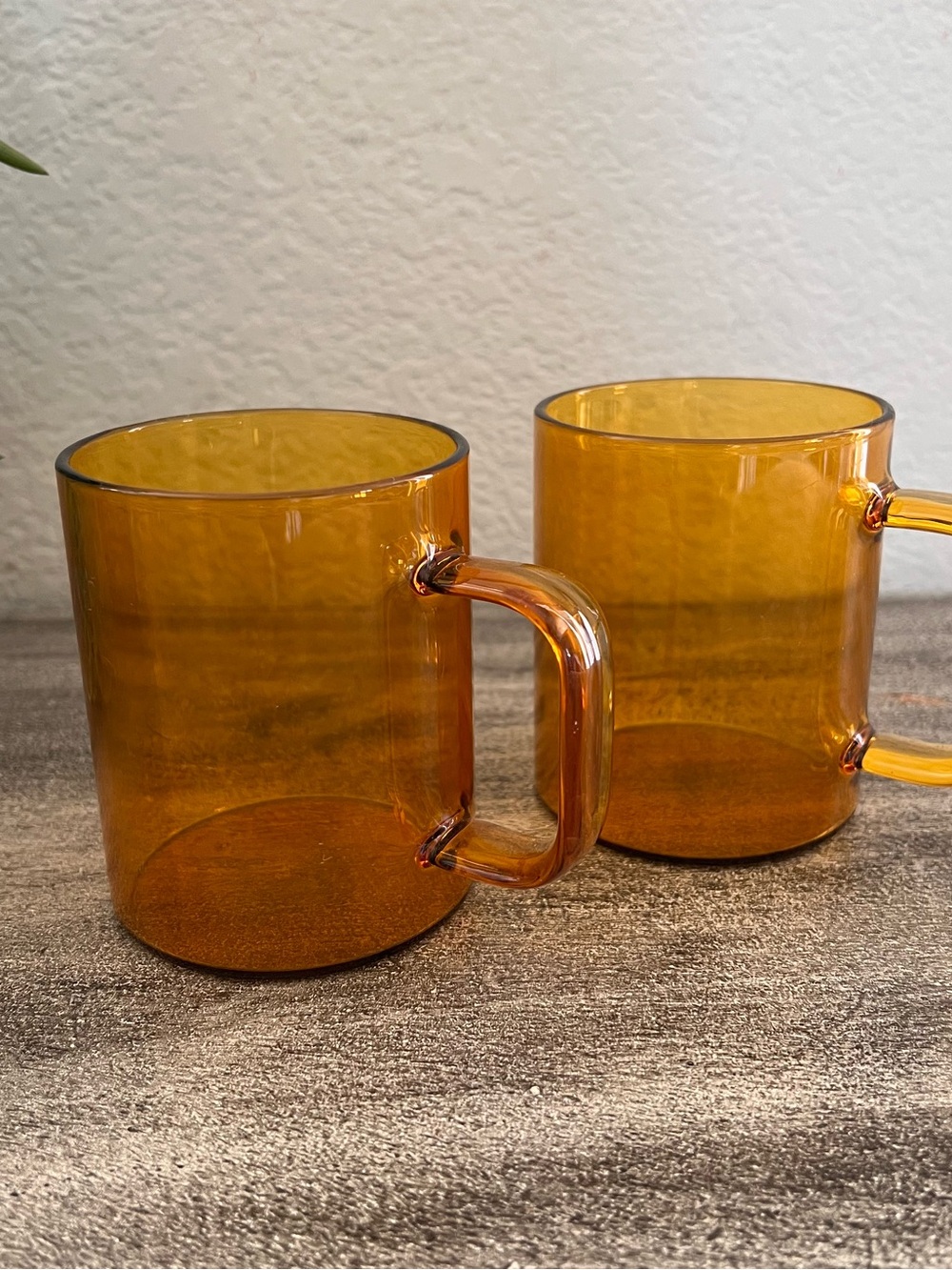Set of 2 Borosilicate Amber GlassCoffee Mug Cup Single Layer Square Handle